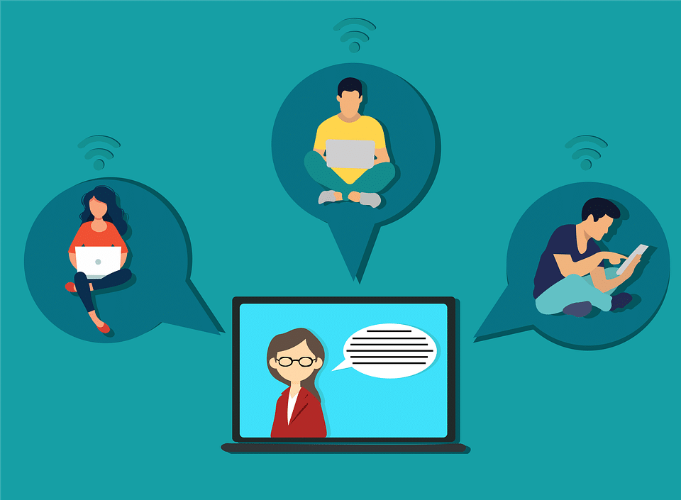 An illustration depicting an online class discussion