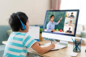 Asian boy student video conference e-learning with teacher