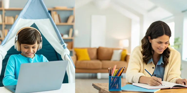 A parent and student engaged in an online homeschool session in Utah.