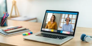 An online Spanish English immersion school lesson for a student in West Virginia.