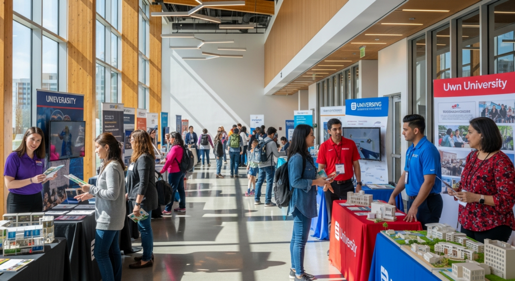 Families exploring education options at the Utah Fits All Spring Fair at BYU Conference Center
