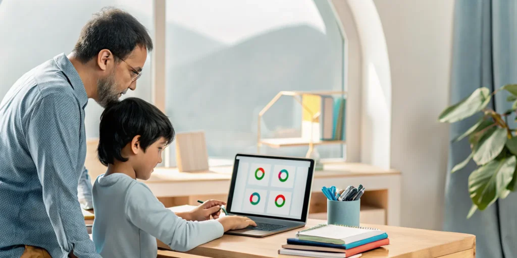 Father helps son with a flexible online homeschool curriculum in West Virginia.