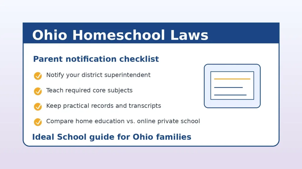 Ohio homeschool laws parent checklist for required notification and school options