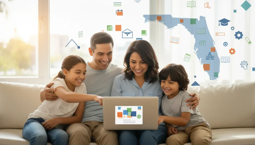 Familia revisando opciones de voucher escuela privada Florida