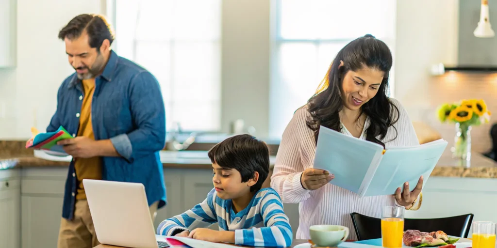 Parents planning online school with an education savings account