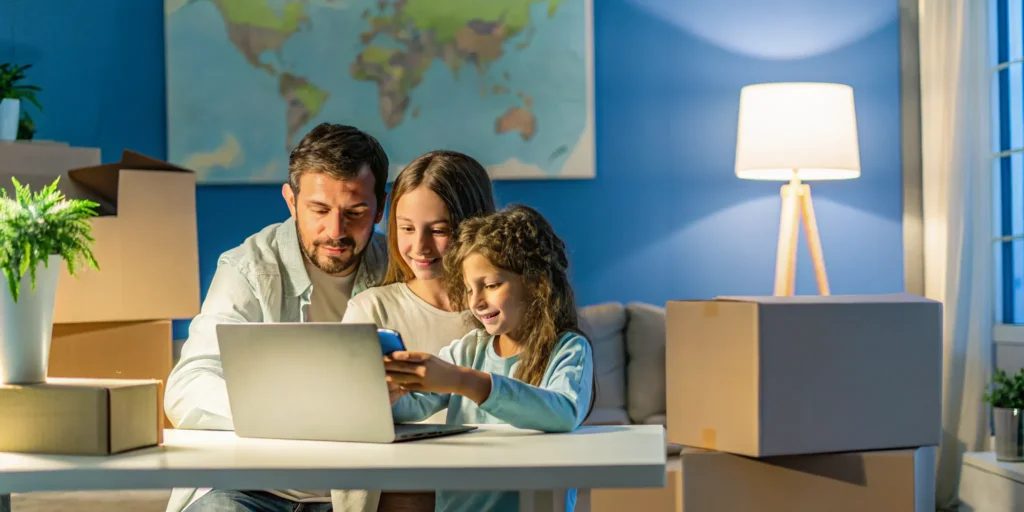 Military family learning through online school during relocation