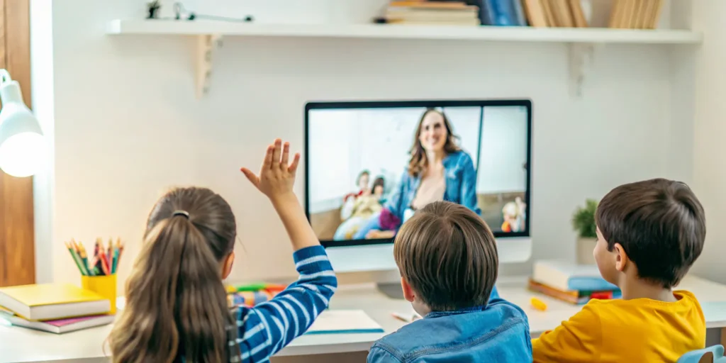 Online schools with live teachers classroom scene