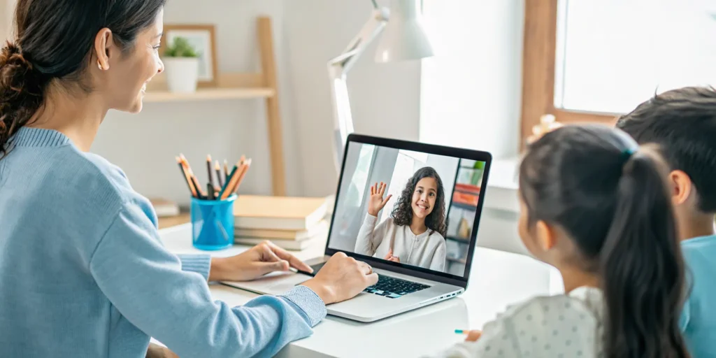 Teacher leading a small live online class