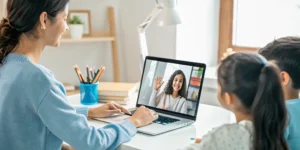 Teacher leading a small live online class