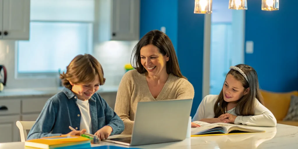 Texas family learning together at home
