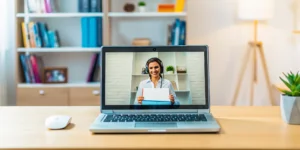 Expat student learning from a certified teacher in an online school.