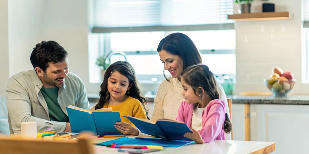 Family practicing Spanish together at home