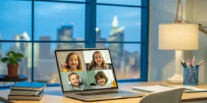 American expat children learning in a small online class.