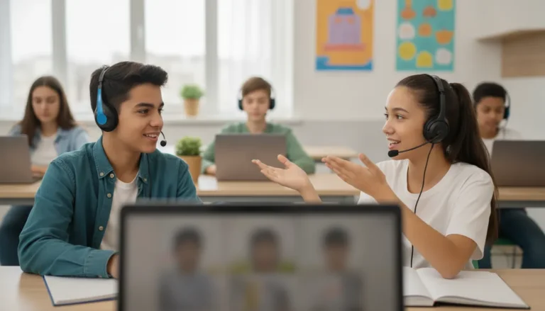 High school students learning in a bilingual online classroom