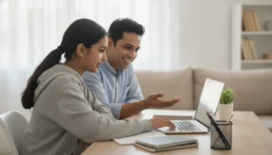 Student and parent reviewing an accredited high school diploma online pathway