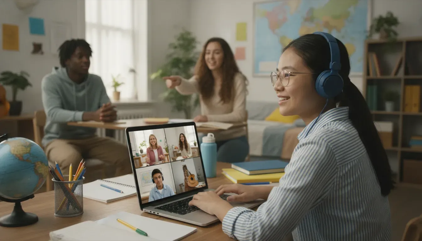 Students building social connection during a live online high school class