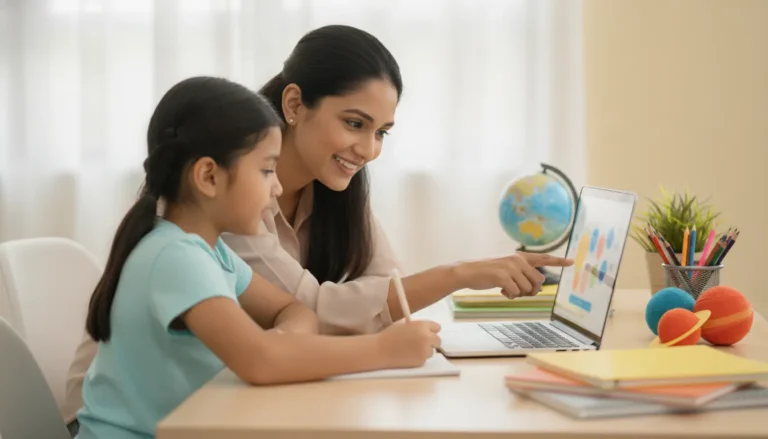 Parent and student reviewing an online school transfer plan