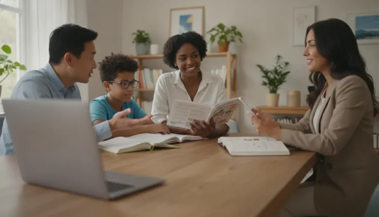 Family discussing a child's education with an online educator